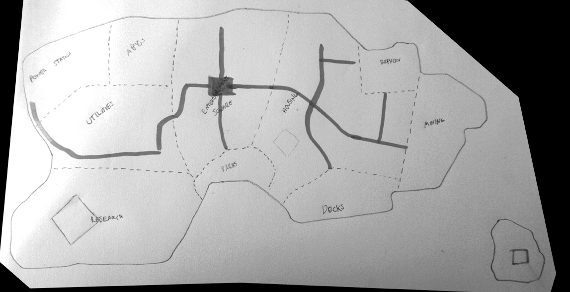 Open world map, thick black lines were main roads